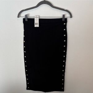 bebe Black Pencil Skirt with Gold Studs